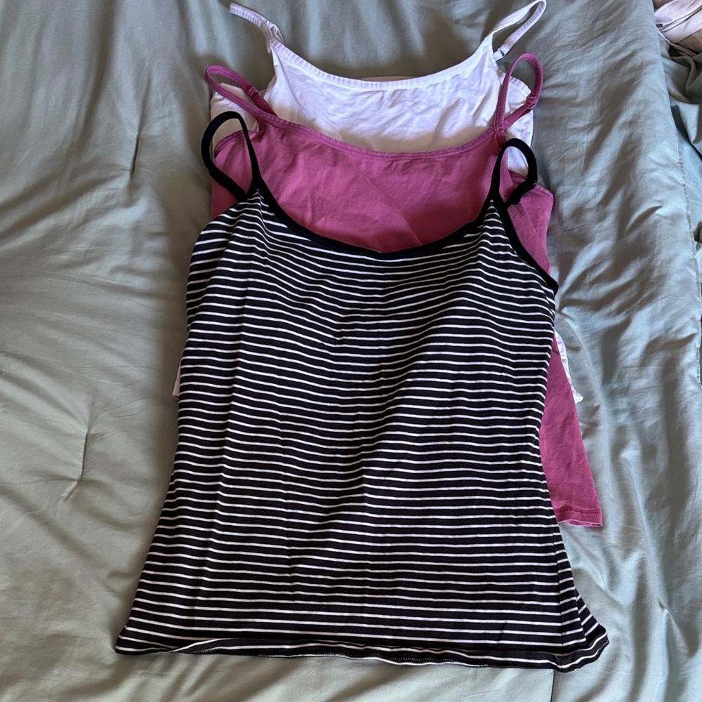 Pact women’s Large cami bra tank tops pink white black white stripe L cotton
